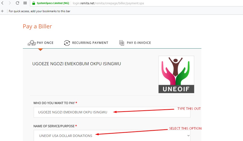 UNEOIF US DOLLAR DONATION